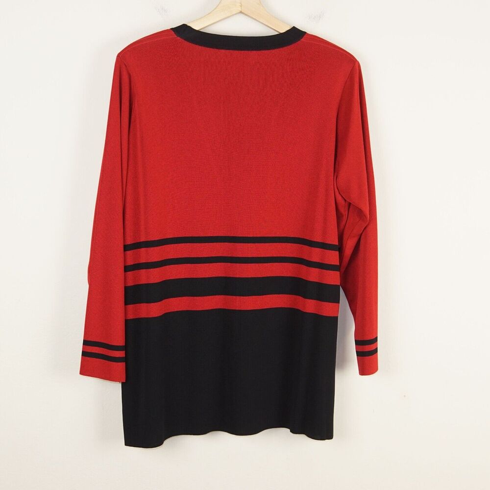 Misook Red Black Colorblock Striped Button Knit Jacket Womens Sz XL - Picture 2 of 7